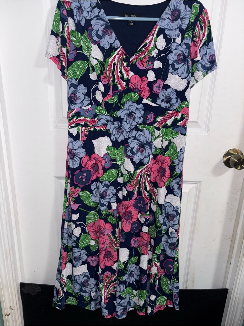 Navy Floral V-Neck A-Line Dress